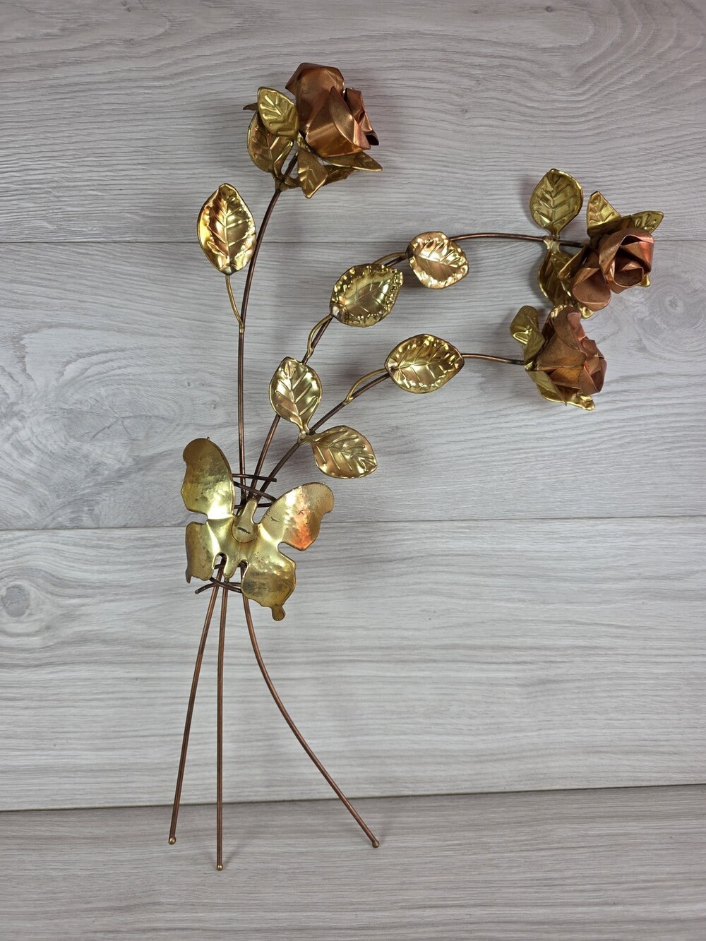 Metal Floral and Butterfly Sculpture in Gold and Copper Tones SU39
